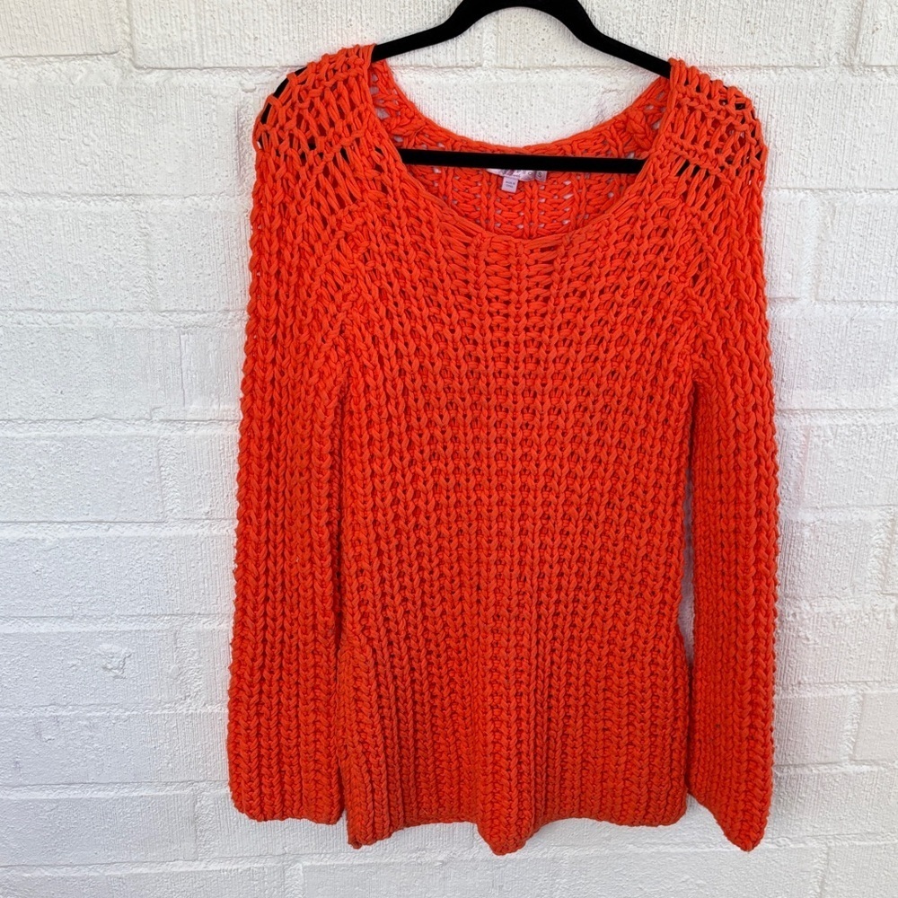 Calypso St. Barth Chunky Cable Knit Orange Long Sleeve Tunic Sweater sz S